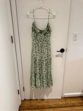 J. Crew Green Floral Tiered Spaghetti-Strap Maxi Dress